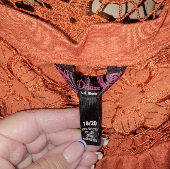 Womens Plus sz 18/20 orange floral lace Shirt LA Blues Deluxe - Picture 2 of 5